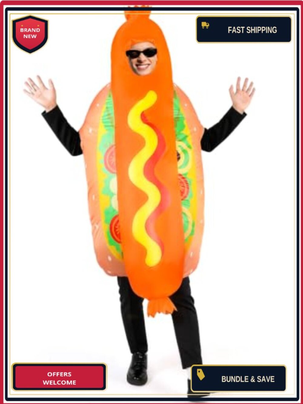 Inflatable Hot Dog Costume Adult Blow Up Halloween Party Cosplay